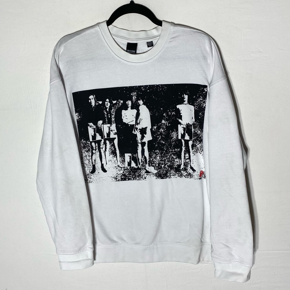 Only & Sons Rolling Stones White Black Graphic Crew Neck Sweatshirt M